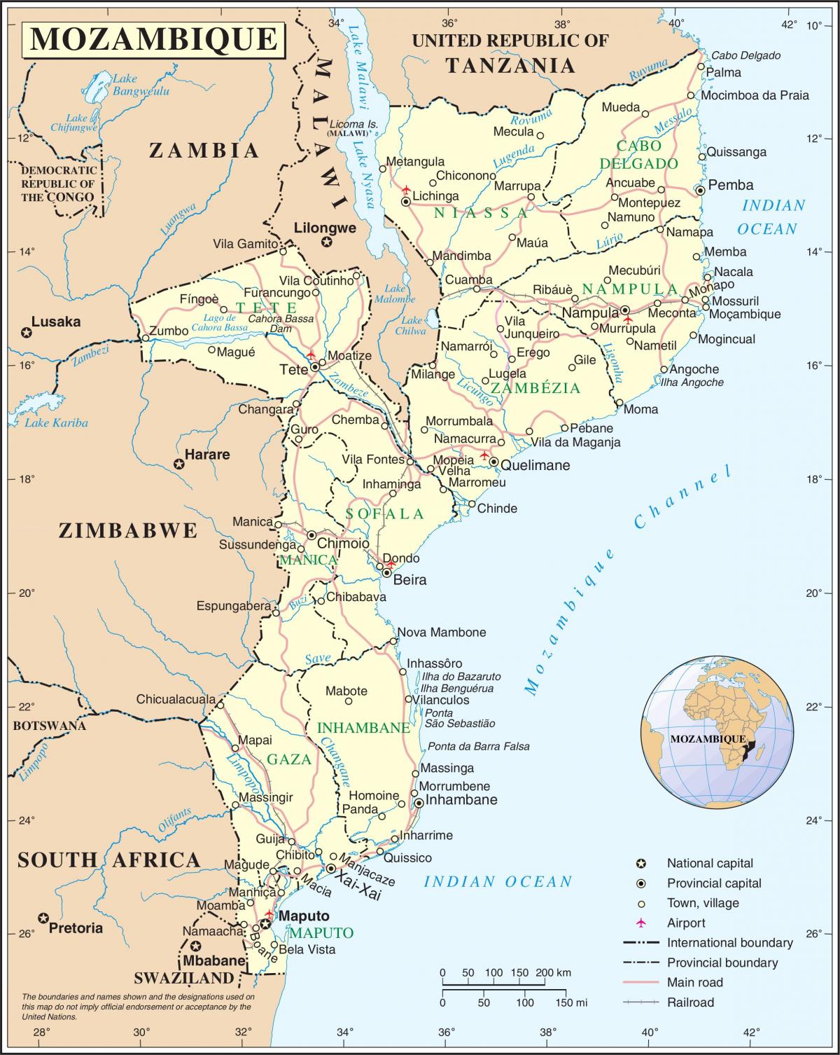 aeroporturi din Mozambic pe o hartă