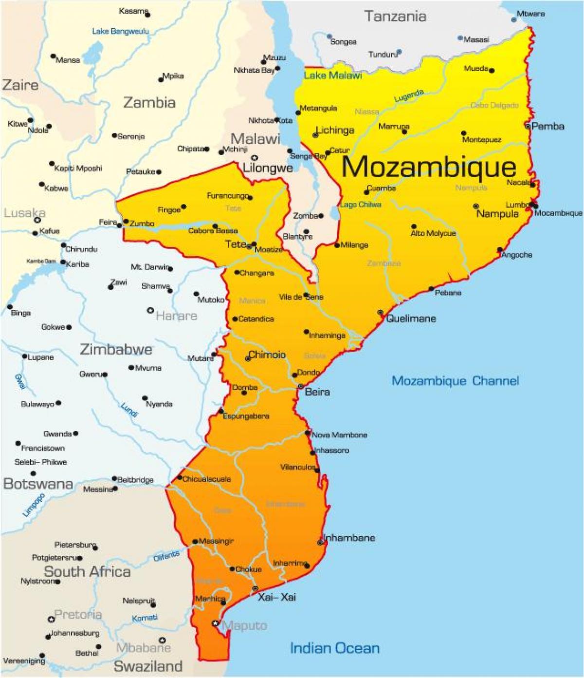 harta Mozambic harta cu distanțe