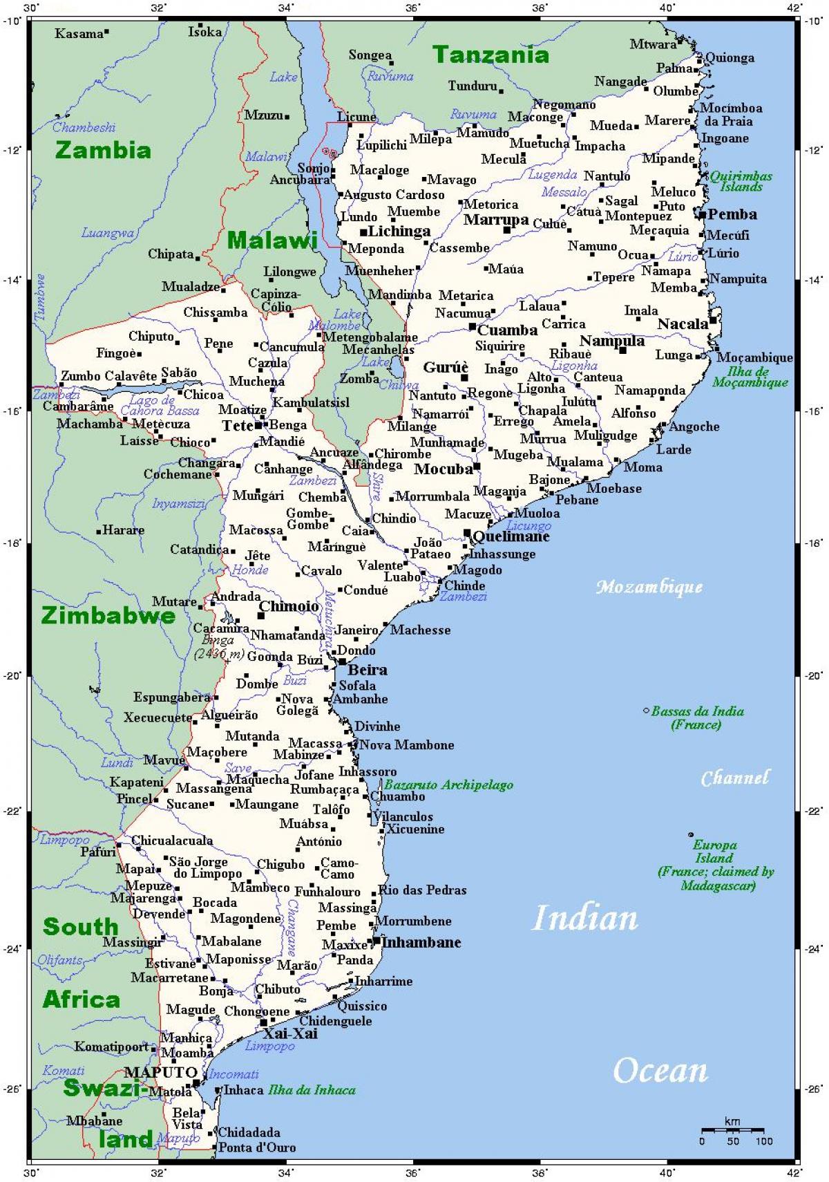 harta Mozambic orașe